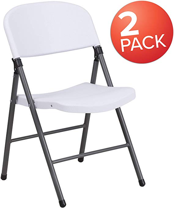 Flash Furniture 2 Pk. HERCULES Series 330 lb. Capacity Granite White Plastic Folding Chair with Charcoal Frame