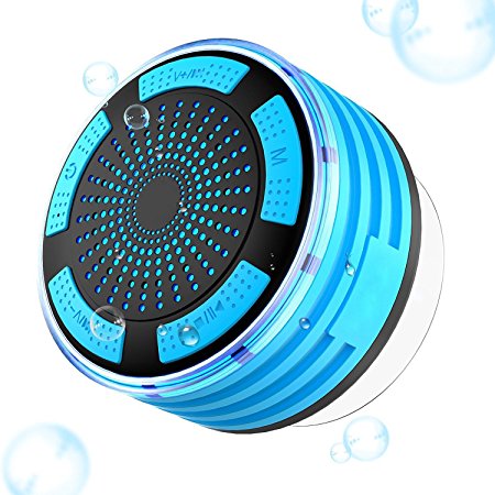 Bluetooth Speaker, Goodsmiley Portable IP7 Waterproof Wireless Shower Swimming Pool Loudspeaker with Suction Cup and Light (Blue)