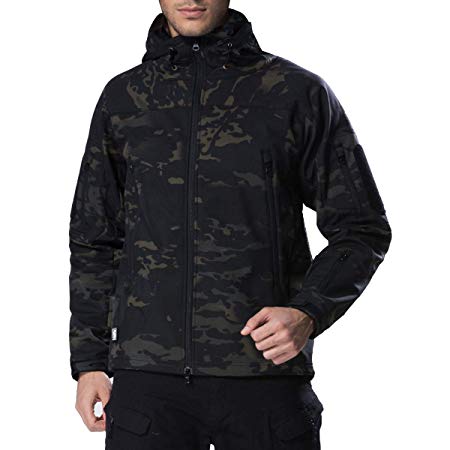 FREE SOLDIER Men's Outdoor Waterproof Soft Shell Hooded Military Tactical Jacket