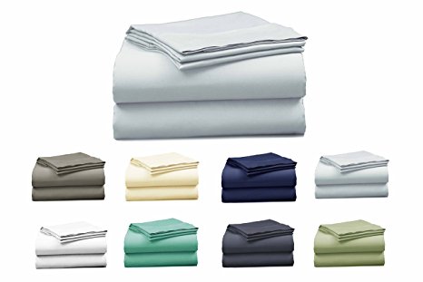 Elles Bedding Collections Bed Sheets 100% Cotton Sheet Set, 400 Thread Count, Sateen Weave, 15 inch Deep Pocket, 4-Piece Bedsheet set (SKY, Queen)