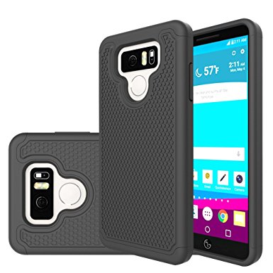 LG G6 Case,Suensan Dual Layer Armor Defender Protective Shock Absorbing with Hybrid Soft silicone and Hard PC Design Cover for LG G6 (2017) (Black)