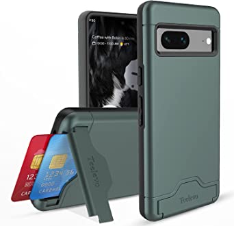 Teelevo Wallet Case for Google Pixel 7, Dual Layer Case with Card Slot Holder and Kickstand for Google Pixel 7 - Dark Green