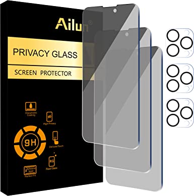 Ailun 3 Pack Privacy Screen Protector for iPhone 14 Pro[6.1 inch Display]   3 Pack Camera Lens Protector, Sensor Protection, Dynamic Island Compatible, Anti Spy Private Tempered Glass Film, Case Friendly, [9H Hardness] - HD [Black] [6 Pack]