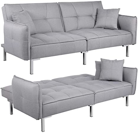 Yaheetech Luxury 3 Seater Fabric Sofa Bed Recliner Couch Lounge for Living Room with Cushions Grey