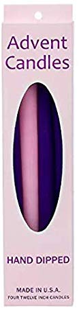 D'light Online Elegant Taper Christmas Advent Candle Set Premium Quality Set of 4 with 3 Purple Taper Candles, 1 Pink Taper Candle (12 Inch, Advent)
