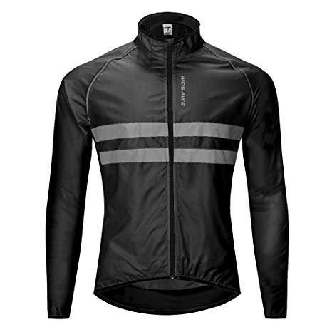 WOSAWE Cycling Jacket MTB Windproof Waterproof Lightweight Coat with Reflective Strip for Motorbike Racing Riding