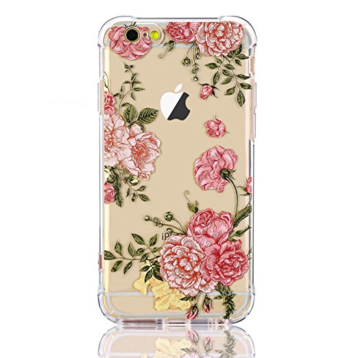 iPhone 6 Plus Case,iPhone 6S Plus Case with flowers, LUOLNH Slim Shockproof Clear Floral Pattern Soft Flexible TPU Back Cover [5.5 inch] -Pink Flower