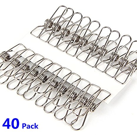 Ecolife Sunshine Universal Stainless Steel Wire Clips Clothes Pins Hanging Clips Hooks for Home/Office Use Set of 40