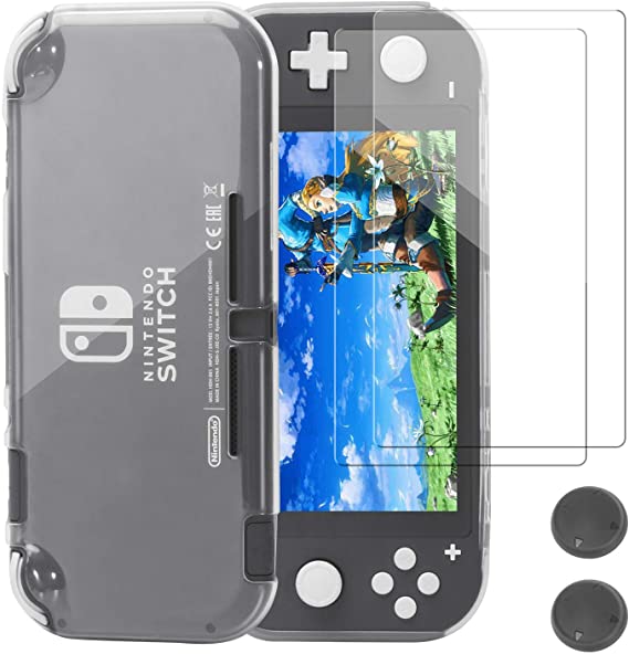 Protective Case for Nintendo Switch Lite, Hommand Comfort TPU Crystal Cover Case With Tempered Glass Screen Protector & Thumb Grip Caps for Nintendo Switch Lite Console 2019
