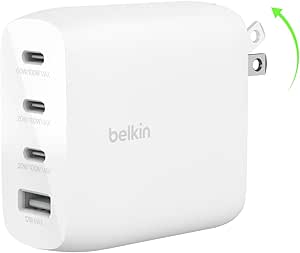 Belkin 112W 4-Port GaN Wall Charger, Multi-Port Charger Block w/USB-C Power Delivery Fast Charge & USB-A Port for Apple MacBook, iPhone 16 Series, iPad Pro, Samsung Galaxy S24, Google Pixel, & More