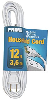 Prime Wire & Cable EC660612 12-Foot 16/2 SPT-2 3-Outlet Indoor Cord, White