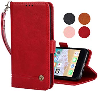 Suordii for Huawei P Smart 2019 Case,for Huawei Honor 10 Lite Case, Retro PU Leather with Card Slot Holder Flip Protective Cover Stand Magnetic Closure Cover-Red