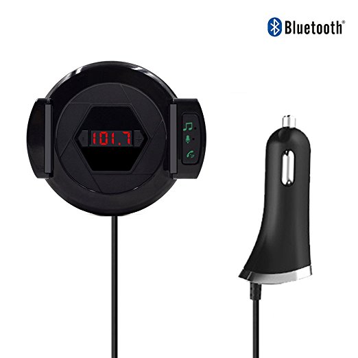 Bluetooth FM transmitter, In-car Kit with Built-in Microphone with Car Charger, 3 in1 (Car Holder, Car Hands-Free, Car charger) 3.5mm AUX input / Bluetooth input for Mobile Audio Devices (FM transmitter)