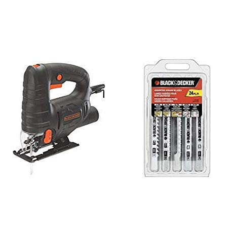 Black & Decker BDEJS4C Jig Saw 4 Amp with BLACK DECKER 75-626 Assorted Jigsaw Blades Set Wood and Metal 24-Pack