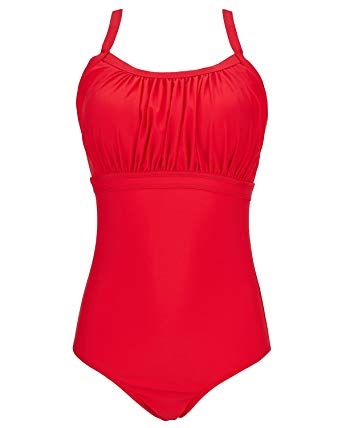 Lorasea Bathing Suits for Women Halter Bandeau One Piece Swimsuit Ruched Skirted Swimdress