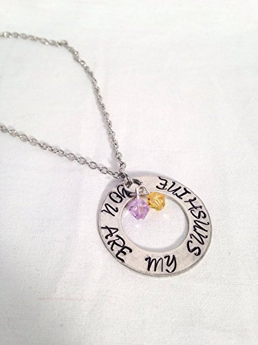 Personalized Handstamped necklace - birthstone necklace - Swarovski crystal necklace - you are my sunshine necklace - mom necklace - grandmother necklace