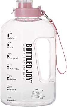 BOTTLED JOY Half Gallon Water Bottle with Straw Lid, BPA Free 75oz Large Water Bottle Hydration with Motivational Time Mark Leak-Proof Drinking 2.2L Water Bottle for Camping Workouts and Outdoor