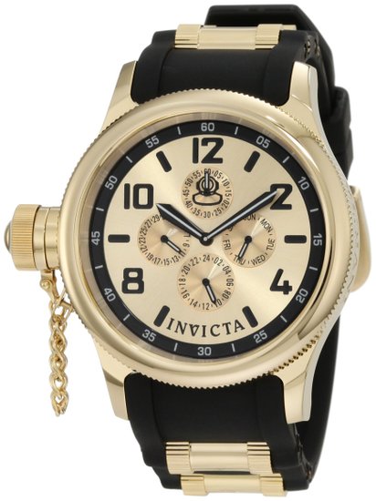 Invicta Men's 1803 Russian Diver Gold Dial Black Polyurethane Watch