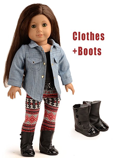 Sweet Dolly 3PC Doll Clothes Denim Jacket Tank Top Leggings Outfits For 18 inch American Girl Doll