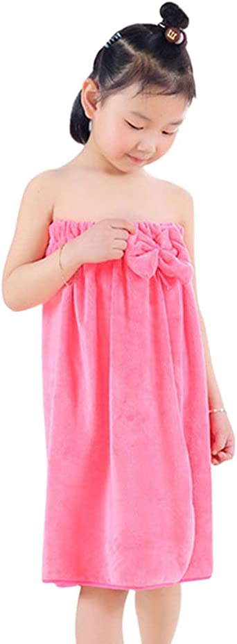 Freahap Kids Bathrobe Girls Bath Towel Wrap Shower Skirt Tube Dressing, Rose, One Size