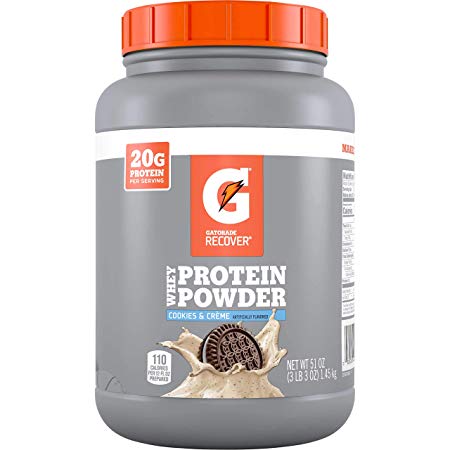 Gatorade Whey Protein Powder, Cookies & Crème, 51 Oz (50 servings per canister, 20 grams of protein per serving)