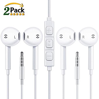 Iphone Earphones,HaRuion Headphones,In Ear Earbuds Wired with Mic and Remote Control for Apple Iphone 6S Plus 6 SE 5S Ios Samsung Galaxy S7 S6 Note 3 2 1 Android/MP3 MP4 MP5 Player Etc.2 Pack White