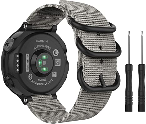 MoKo Watch Band Compatible with Garmin Forerunner 235/220/230/620/630/735XT/Approach S20/S6/S5, Premium Woven Nylon Adjustable Replacement Strap with Double Ring - Gray