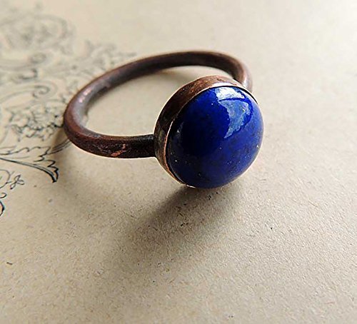 Jewelry, Rings, stacking ring, lapis lazuli ring, navy blue stone, birthstone ring, gemstone ring, copper ring, Stackable ring