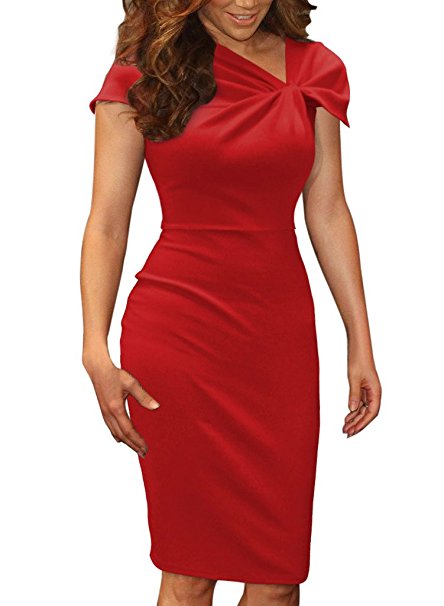 VfEmage Women's Celebrity Vintage Pinup Bow Business Casual Party Bodycon Dress