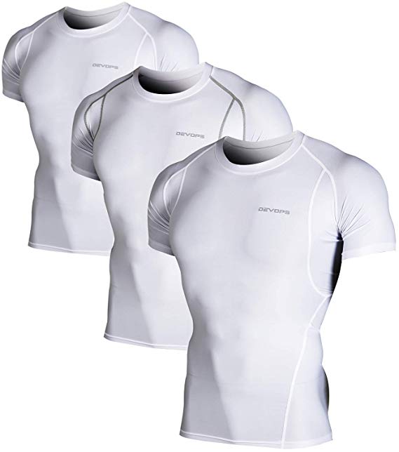 DEVOPS Men's 3 Pack Cool Dry Athletic Compression Short Sleeve Baselayer Workout T-Shirts