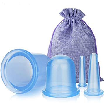 Elmatory Upgraded Medical grade silicone Anti Cellulite Vacuum Cup 4pcs Cupping Therapy Set Body Massage cups - 4 sizes cups (New Blue 4pcs) - FDA approved