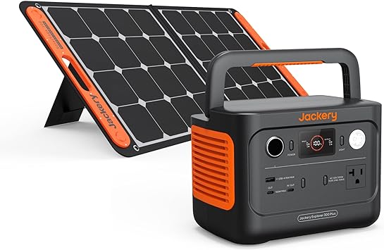 Jackery Solar Generator 300 Plus Portable Power Station with 1X SolarSaga 100W Solar Panel, 288Wh Backup LiFePO4 Battery, 300W AC Outlet for RV, Outdoors, Camping, Traveling, and Emergencies