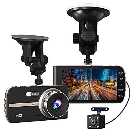 Dash Cam - Gtopin Dash Camera for Cars Trucks 4 inch Full HD 1080P Front and Rear Dual Lens Car Dashboard Driving Video Recorder with Night Vision Wide Angle Loop Recording,Parking Monitor,G-Sensor