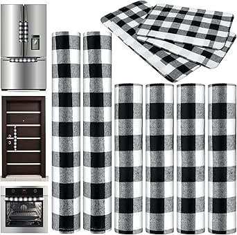 Boao 6 Pieces Christmas Refrigerator Cover Door Handle Covers Thick Plaid Kitchen Appliance Covers Handle Protector for Christmas Decorations Microwave(Black and White,Buffalo Plaid)