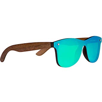 WOODIES Walnut Wood Sunglasses with Flat Green Mirror Polarized Lens