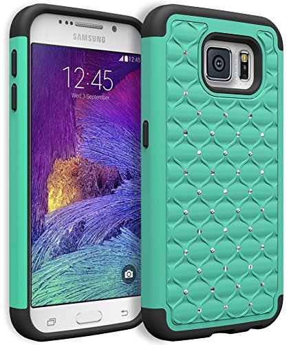 Galaxy S7 Case Bastex Heavy Duty Slim Fit Hybrid Rubber Silicone Cover with Bling Rhinestone Premium Dual Shock Phone Case for Samsung Galaxy S7 Teal