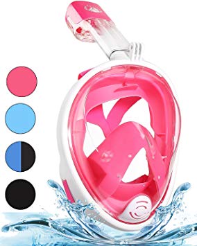 PINKULL Full Face Snorkel Mask - 180°Panoramic Full Face Design with Larger Viewing Area & Easier Breathing, Easily Adjustable & Anti-Fog Anti-Leak Snorkeling Set with Camera Mount for Adults & Kids