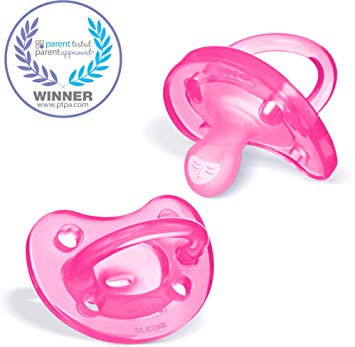 Chicco PhysioForma Soft Silicone One Piece Orthodontic BPA-Free Pacifier with Sterilizing Case, 2-pack, Pink, 0-6m