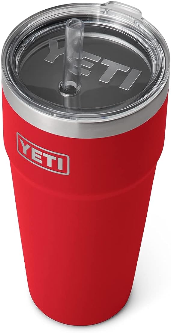 YETI Rambler 26 oz Straw Cup, Vacuum Insulated, Stainless Steel with Straw Lid, Rescue Red