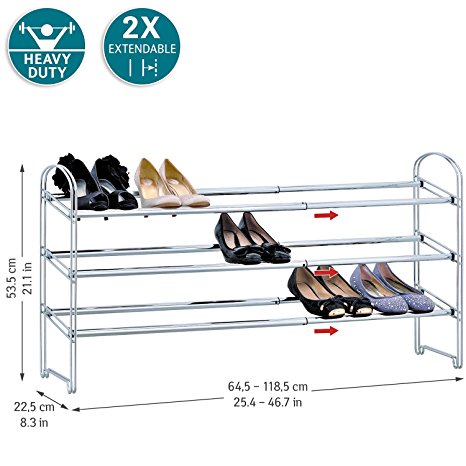 Tatkraft Maestro Heavy Duty 3 Tier Shoe Rack Extendable Steel