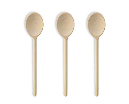14-Inch Long Handle Wooden Cooking Mixing Oval Spoons, Beechwood (Set of 3)