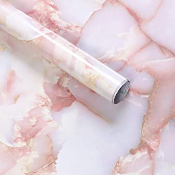 Amao Amber Pink Granite Look Marble Effect Counter Top Film Vinyl Self Adhesive Peel-Stick Wallpaper 15.7'' X 79''