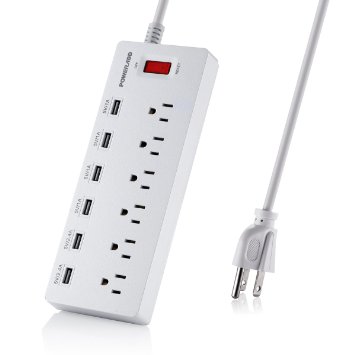 Poweradd 6-Outlet Surge Protector 6ft Cord Power Strip With 6 Ports USB Charging Station 6A Max