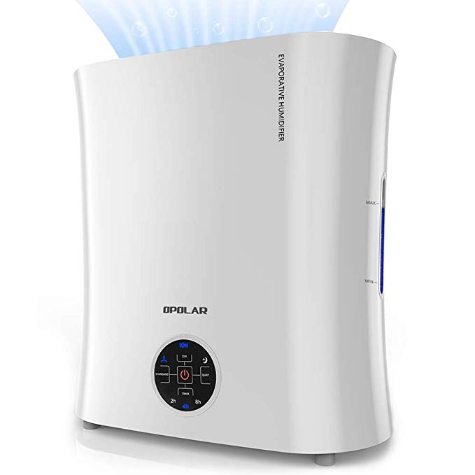 Humidifiers for Bedroom, Top Fill Evaporative Humidifier with Wick Filter, No Cool Mist, Quiet Mode, Easy to Clean, LED Panel Timers Setting for Home Office Babyroom Large Room, White(3L / 0.8gal)