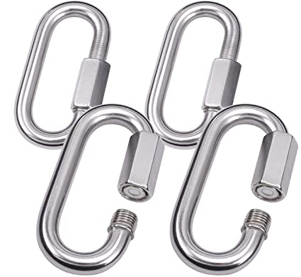 3/8" Quick Links,Alele (10mm) 4 Packs Stainless Steel Chain Links Connector,M10 Heavy Duty D Shape Locking Looks for Carabiner, Hammock, Camping and Outdoor Equipment