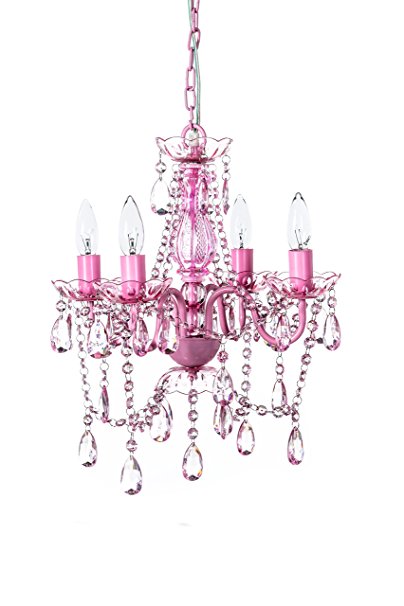 The Original Gypsy Color 4 Light Small Pink Chandelier H18" W15", Pink Metal Frame with Pink Crystals