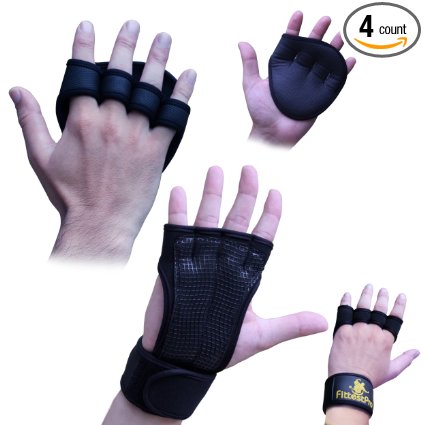 Cross Training/Weightlifting Gloves (1 Pair) With Wrist Wraps & Hand Grip Pads (1 Pair) Unisex Package - Fitness Bundle for Cross Training, Weightlifting & Gym Workout (Pack of 4)