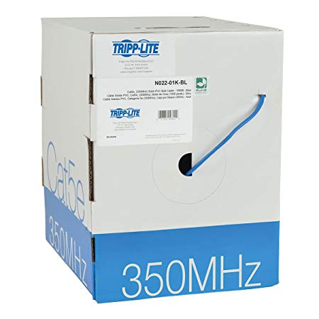 Tripp Lite Cat5e Bulk Solid-Core Cable, CMR-Rated PVC, 350 MHz, Blue, 1000 ft. (N022-01K-BL)
