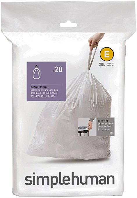 simplehuman code E custom fit liners, 1 refill pack (20 liners), 20 L / 5.3 Gal