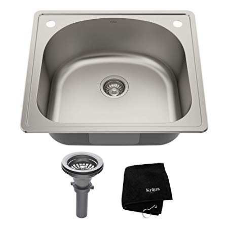 Kraus KTM24 25 inch Topmount Single Bowl 18 gauge Stainless Steel Kitchen Sink